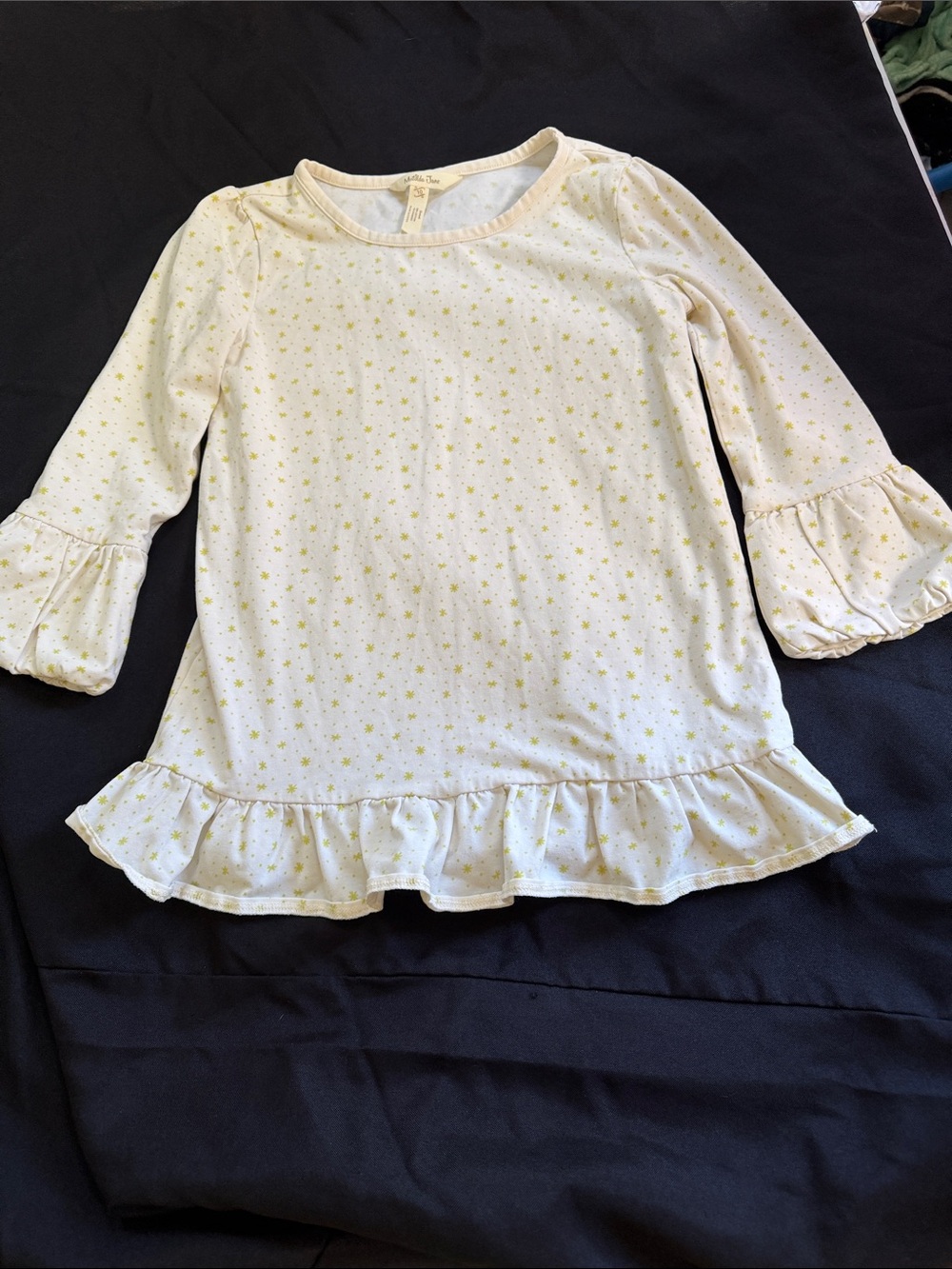 Kids Long Sleeve Ruffle Hem Top - Yellow Star Print